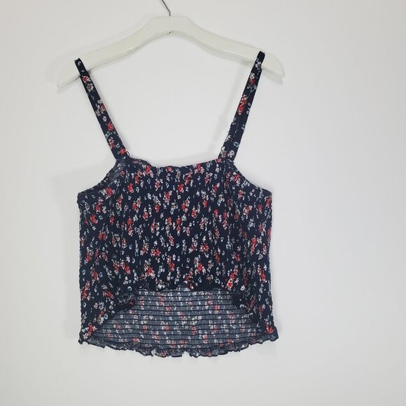 TORRID Womens Top 1X Crop Navy‎ Floral Challis Smocked Square Neck Plus Strappy - Picture 3 of 11